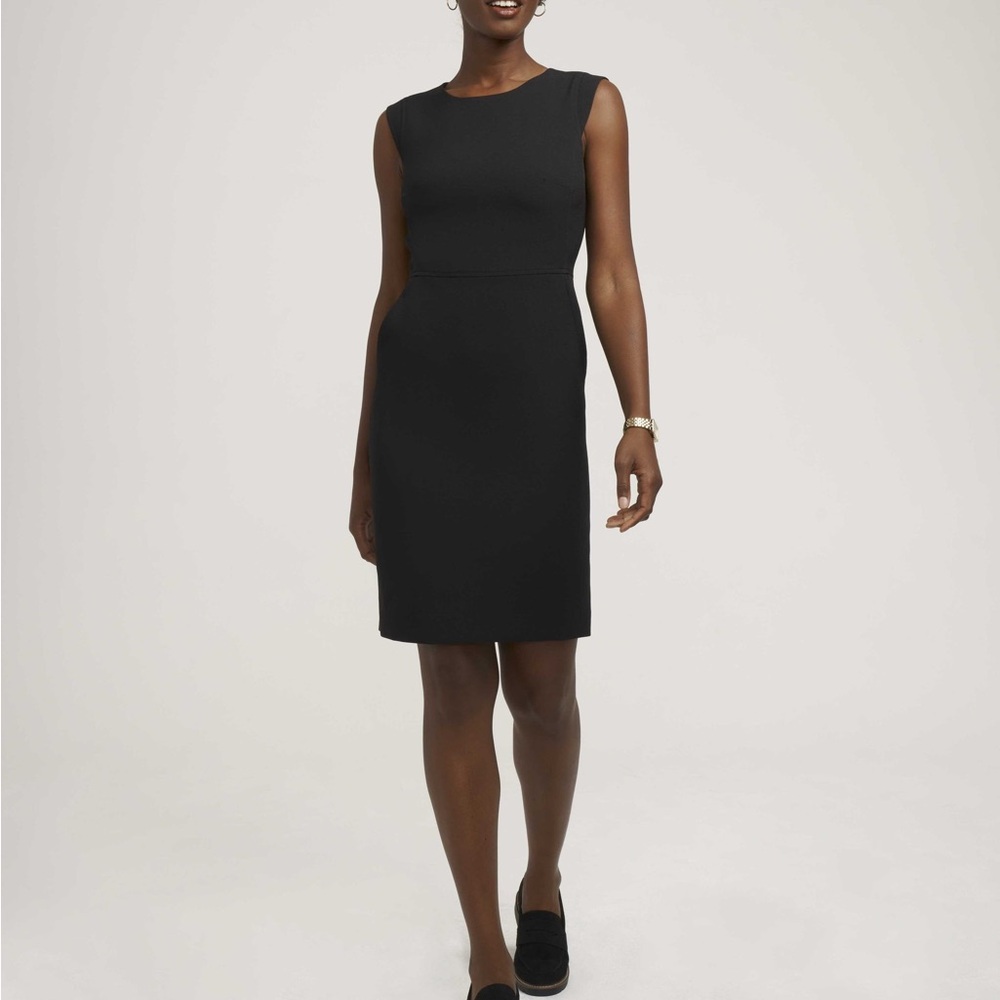 Anne Klein Black Lined Sheath Dress with Extra Shoulder Round Neckline SZ 12